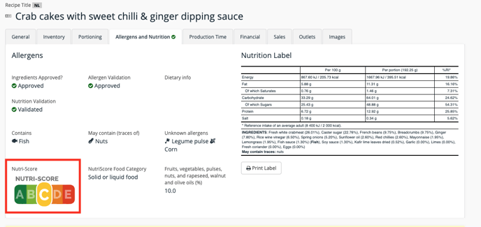 APICBASE NUTRISCORE LABEL