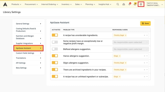 Apicbase Assistant Library Settings