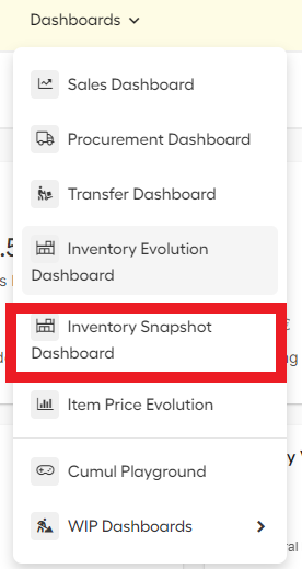 Inventory snapshot dashboard 1