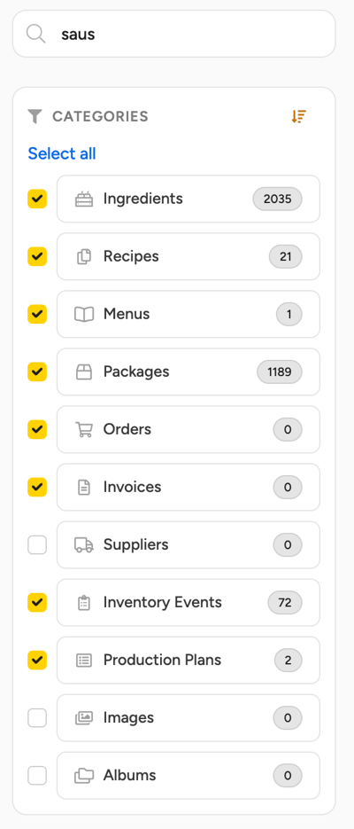 The Categories list with Albums, Images and Suppliers not selected