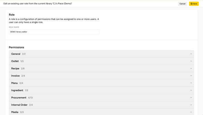 The role editor with the list of permission groups
