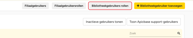 De knop Bibliotheekgebruikers rollen gemarkeerd op de pagina Bibliotheekgebruikers