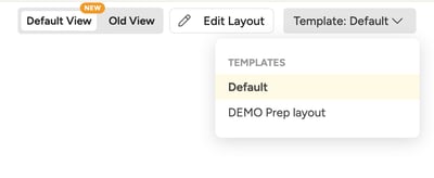 The Template: selector open in the header, showing the list with Default and a template
