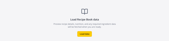 The Load Recipe Book data screen with an open-book icon and the yellow Load data button