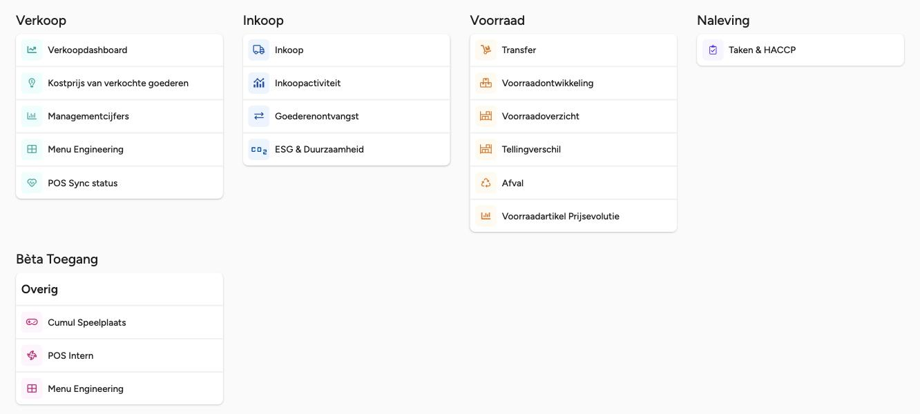 De Insights Hub met de tegel Menu Engineering onder Verkoop