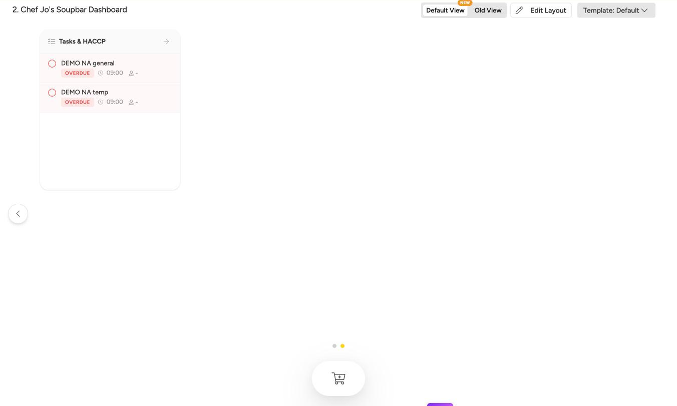 The Widget dashboard with the Tasks & HACCP widget